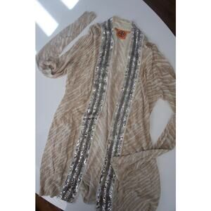 Tory Burch Animal Print and Sequin Open-Front Cardigan